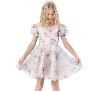 Rare Editions Organza Floral Puff Sleeve Social Special Occasion Dress Size 8